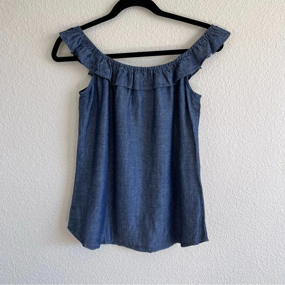 Reformation Scarlett Chambray Denim Off Shoulder Blouse - Picture 5 of 10